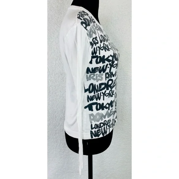 (VTG) YAN MASTER • Black/White/Silver Y2K Paris Name Print Long Sleeve Tee, S - Picture 7 of 16